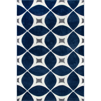 Mcfetridge Trellis Area Rug for Living Room Bedroom Dining Room Kitchen, Navy/White