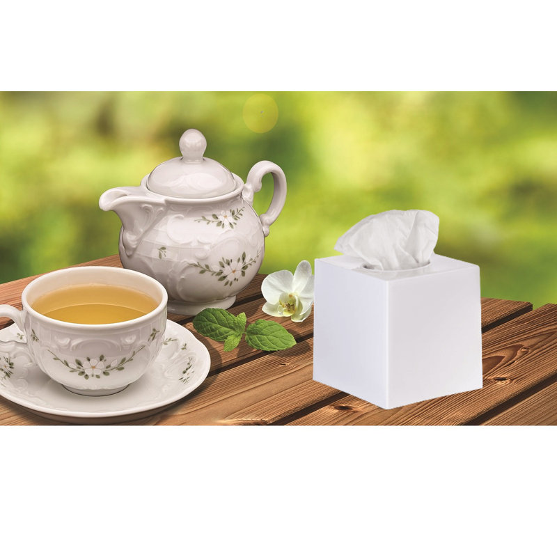 White Plastic Modern Square Tissue Box Cover