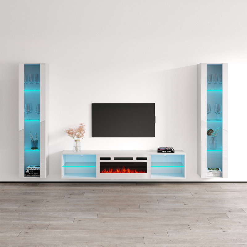 Meuble audio-vidéo flottant blanc 103,5 po Lima, Blanc