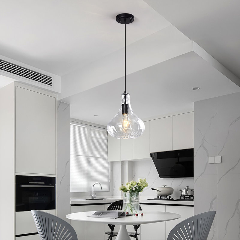 Luminaire suspendu en verre martelé Modern Farmhouse pour îlot de cuisine (paquet de 1), Transparent, Noir