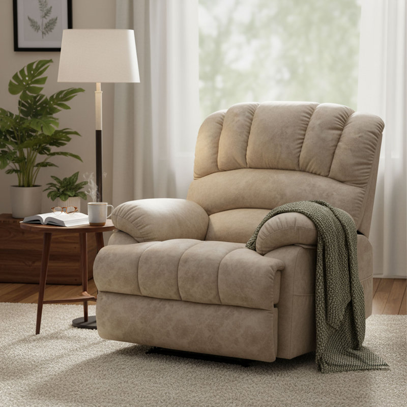 Mistydawn Large Manual Recliner Velvet Manual Recliner With Storage Pockets, Beige