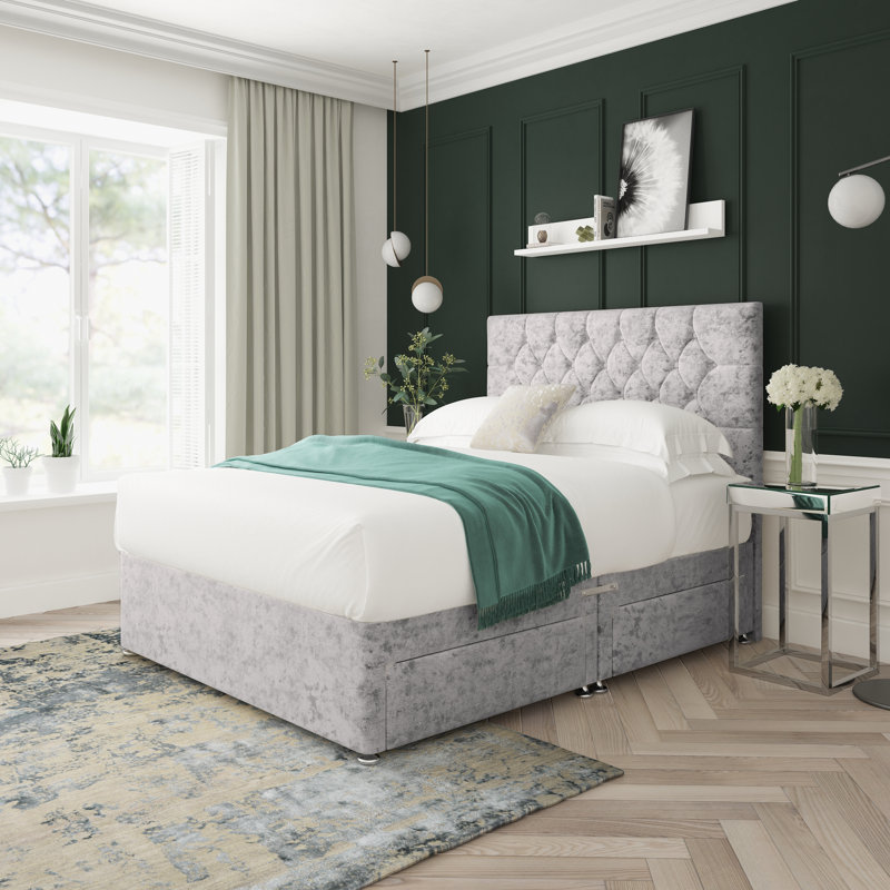 Upholstered Bed, Silver, 4 Drawers, Double (4'6)