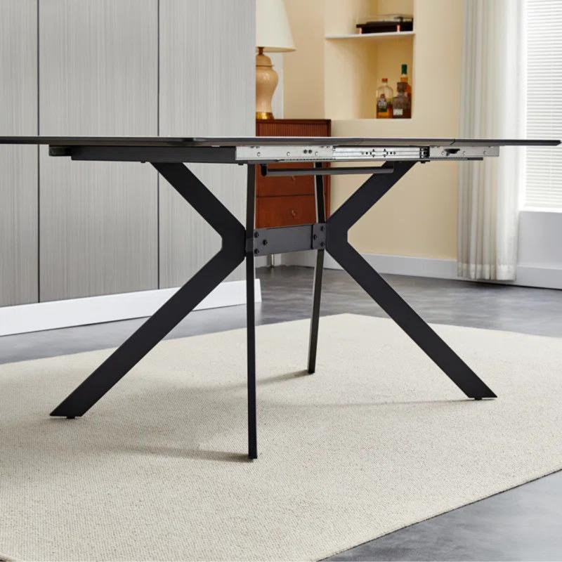 Extendable Oak Metal Base Dining Table