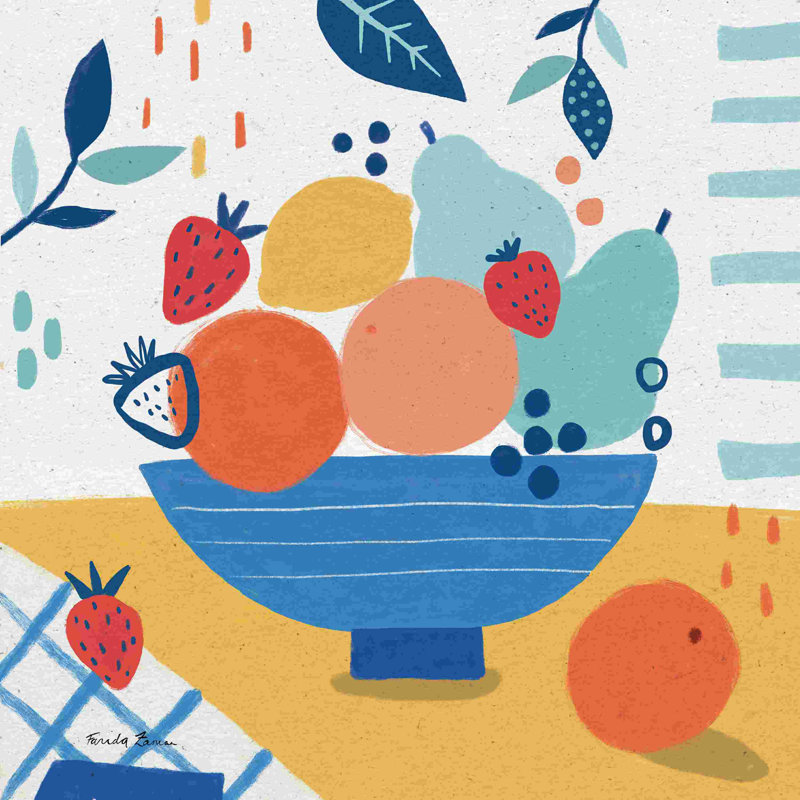 «Fruit Still Life I» par Farida Zaman - impression, Papier avec cadre unique blanc, Non, H 36 po x l 36 po