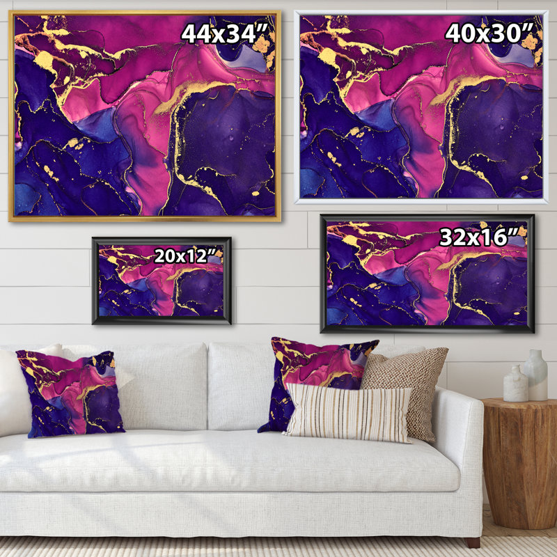 Mauve et bleu, art abstrait fluide de luxe IV, reproduction sur toile, H 30 po x l 40 po, Cadre flottant noir