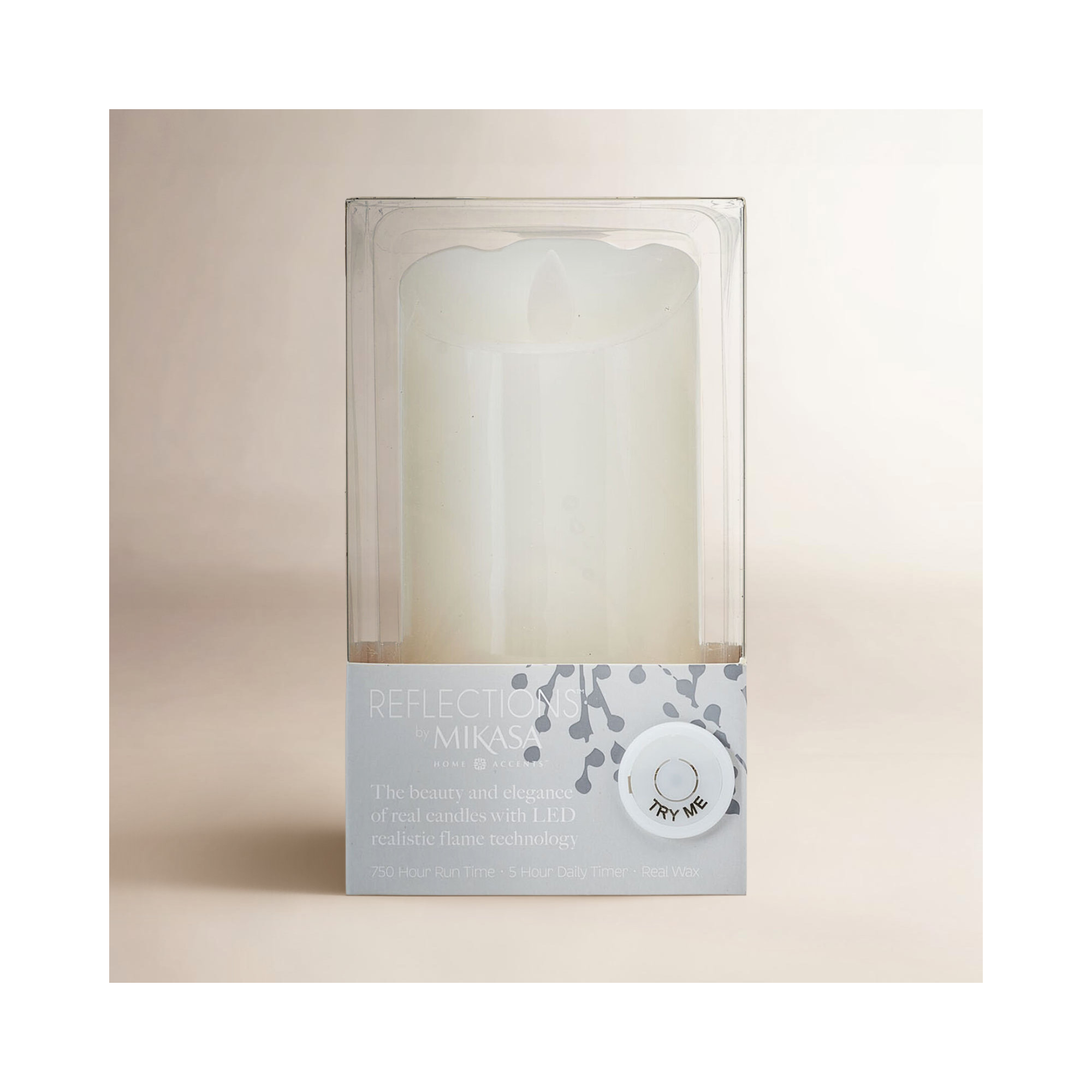 Mikasa Unscented Realistic-Flame LED Wax Pillar Candles, 6"L x 3"W