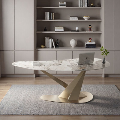 Modern Luxe Gold-Accented Slate Desk