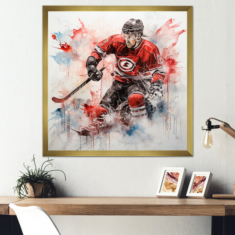 «Red Us Hockey Ice Chronicles» - art mural hockey, Gold Picture Framed, 36" H x 36" W