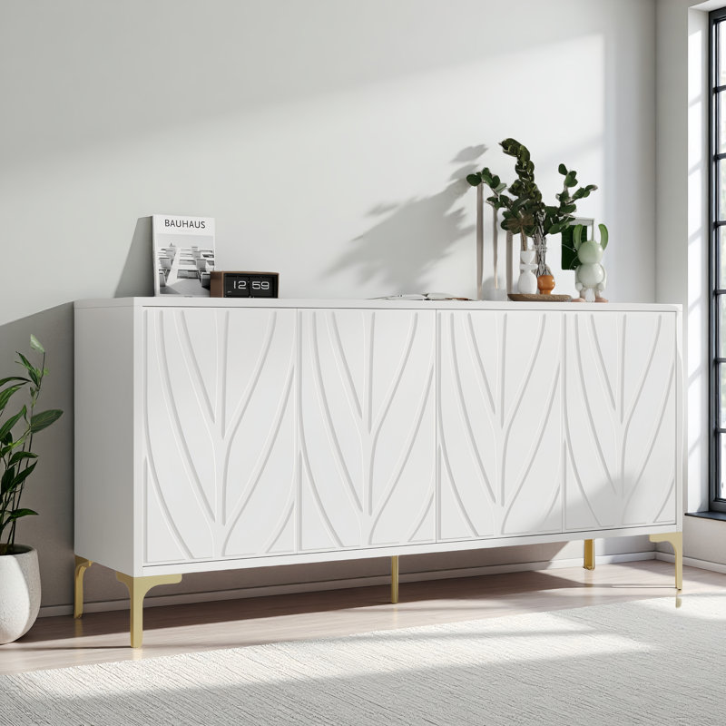 60" Press-To-Open Design Sideboard Buffet Cabinet With 4 Doors, White
