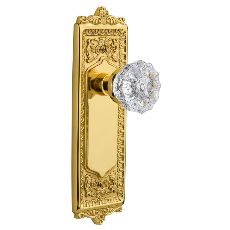 Egg & Dart Plate with Crystal Door Knob, Polished Brass