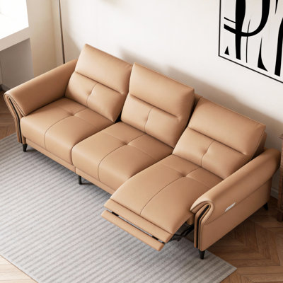 Roanoke 112.5 Inch Genuine Leather Power Reclining Sofa Dual Motor Electric Couch with USB Ports and Pillow Arms Living Room