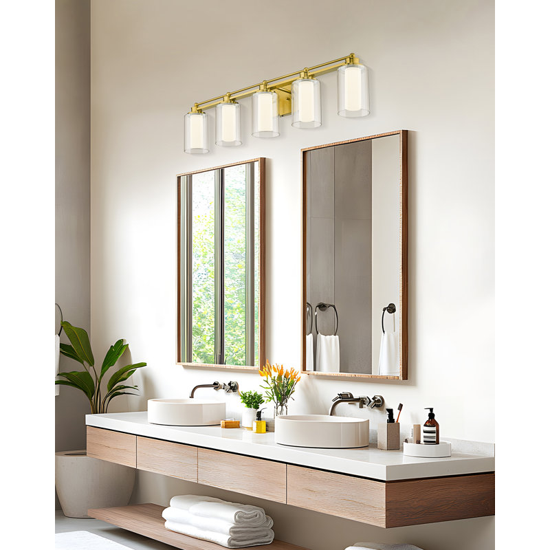 Éclairage de salle de bain 5 lumières DEL à intensité variable moderne, 5 couleurs de température réglables, or brossé