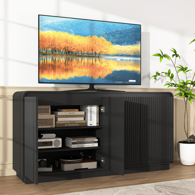 Canary Modern Wood Fluted Panel TV Stand with Storage Cabinets