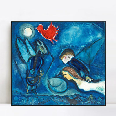 "Coq rouge dans la nuit" par Marc Chagall, reproduction d'art sur toile encadrée, giclée sur toile par Marc Chagall, décorations pour bureau à domicile