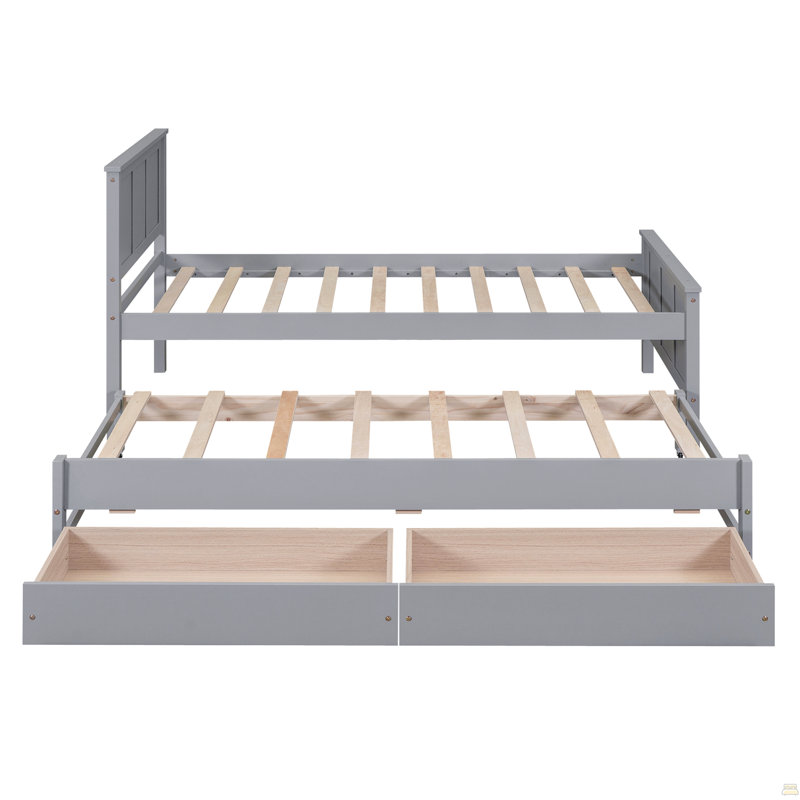 Lit plateforme simple avec lit gigogne et tiroirs, gris
