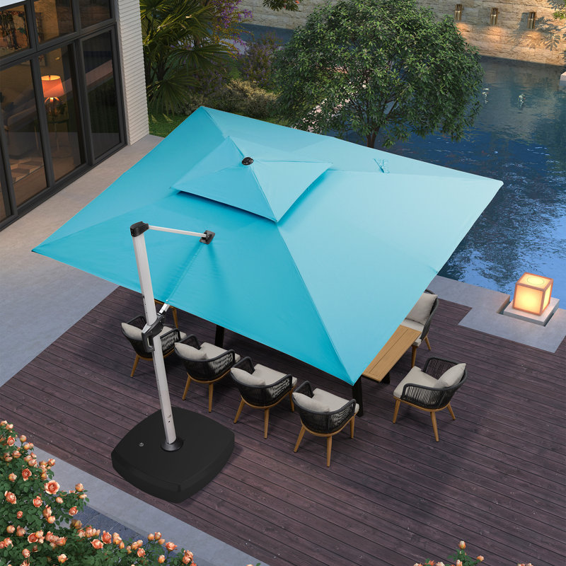 Parasol rectangulaire avec base à roulettes 156 po x 120 po Rikishish, bleu turquoise, L 120 po x P 156 po, Bleu turquoise