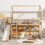 Lit mezzanine avec glissoire, tablettes de rangement et lumière