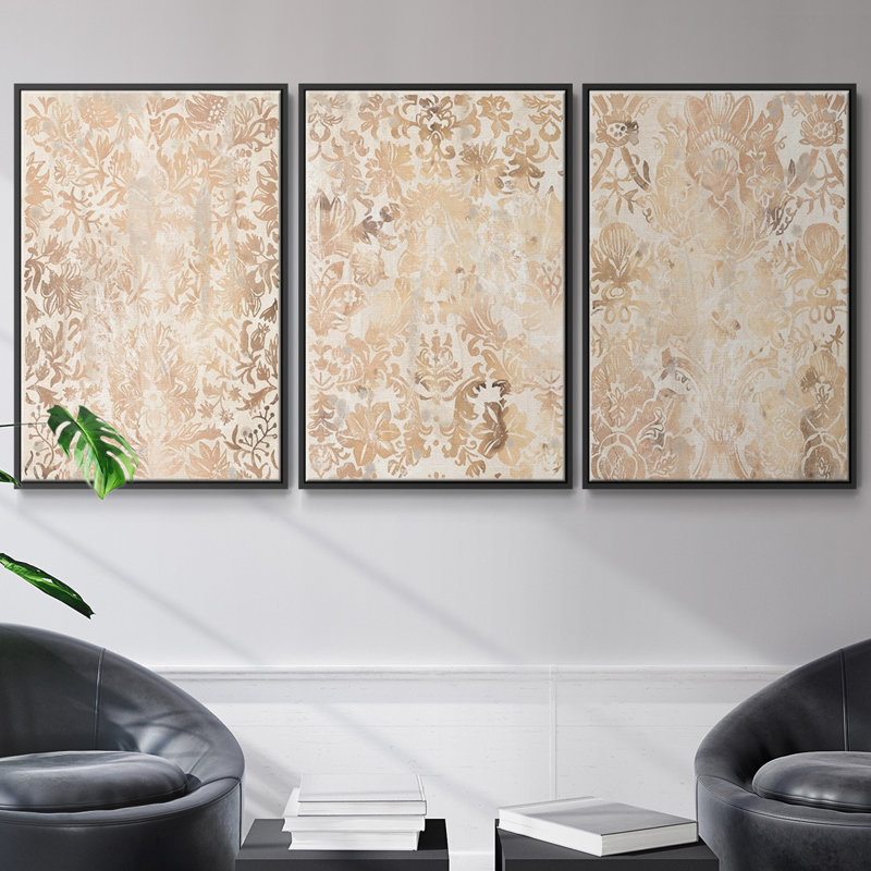 " Walnut Damask I " 3 - Pieces, Black, 40" H x 78" W
