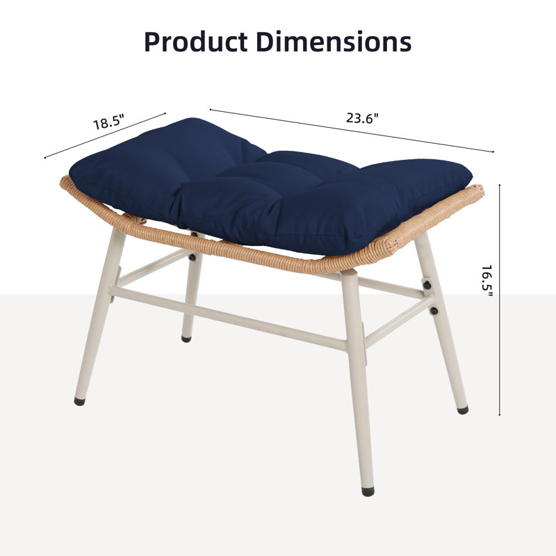 Repose-pieds en osier avec coussin Sunbrella® Annamarja, Bleu marine
