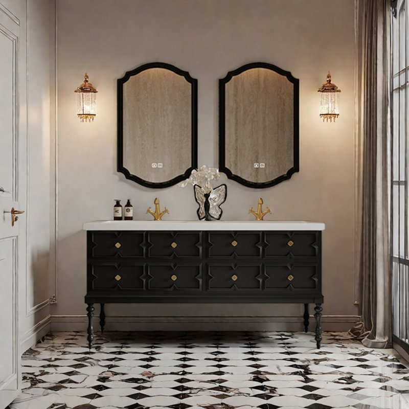 Armoire de salle de bain rétro française, H 32,3 po x l 63 po x P 21,6 po