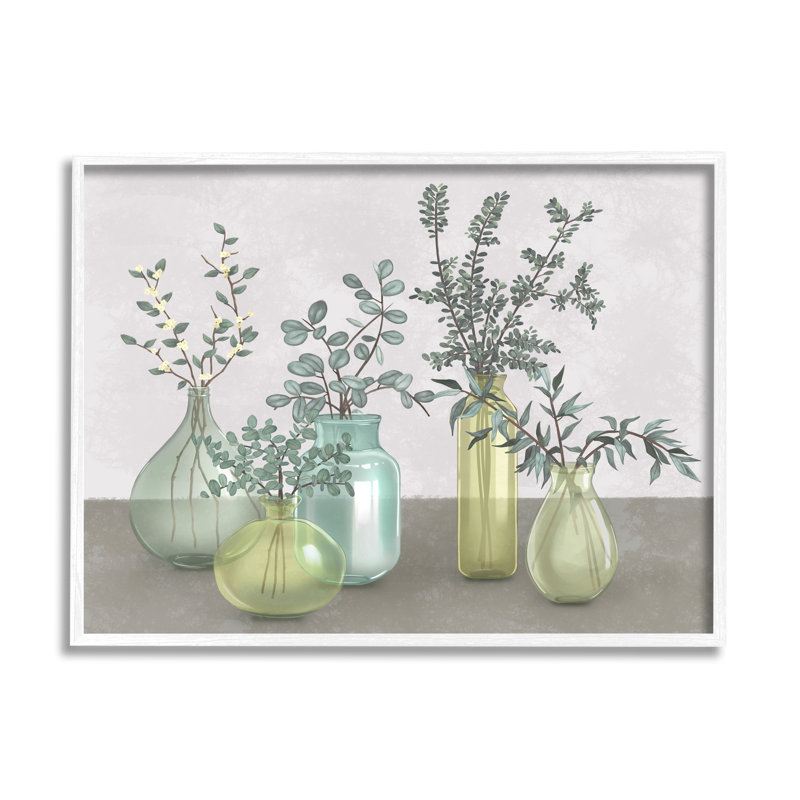 «Plants in Vases Neutral Gray Design» par Ziwei Li - impression d'art graphique, H 24 po x l 30 po