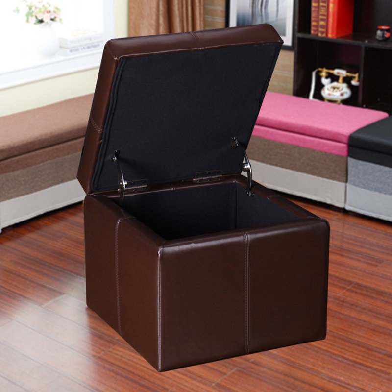 Hanscom Faux Leather Ottoman, Brown Faux Leather