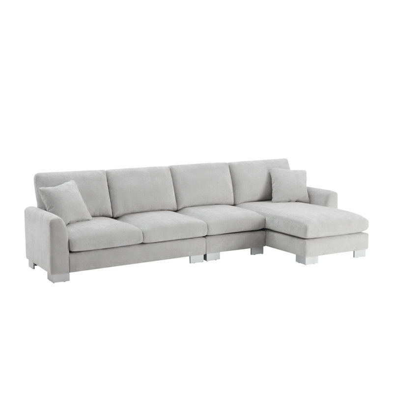 Emerton Modern Oversized Sectional Sofa, Light Gray Chenille