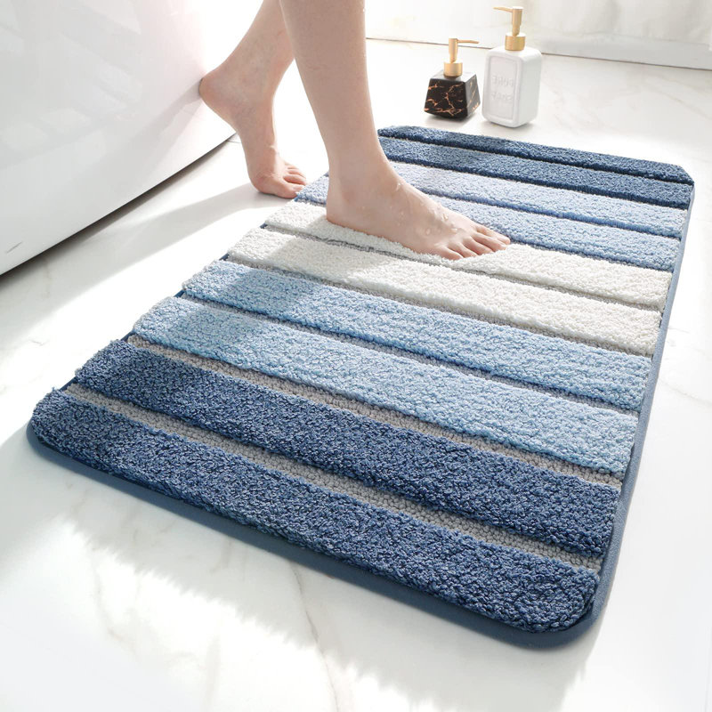 Microfiber Rectangle Bath Rug, Blue