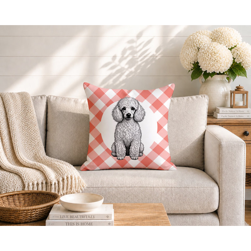 Coussin réversible intérieur / extérieur Poodle Dog, 18 x 18, Pêche