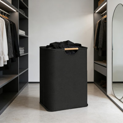 Panier à linge pliable avec poignées en bois - Panier de rangement en lin de coton grande capacité pour les vêtements, les jouets et l'organisation de la salle de bain