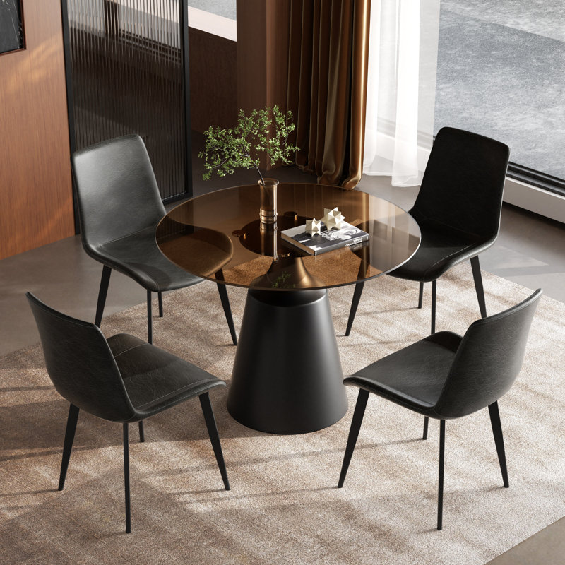 Ensemble de table de salle à manger moderne à piédestal pour 2 ou 4 personnes, 5 pièces: table, 4 chaises, Gris, Noir