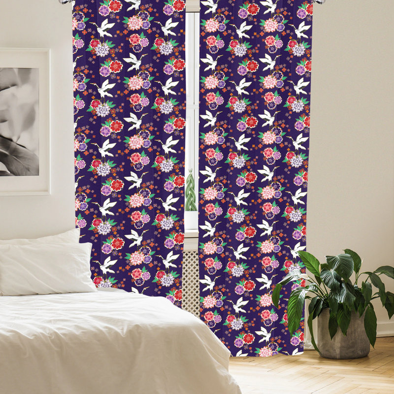 Birds Floral Semi-Sheer Rod Pocket Curtain Panels, 28" x 95"