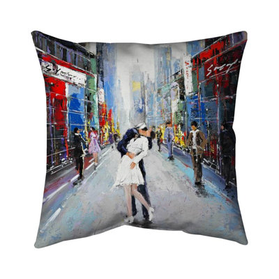 Kiss of Times Square - Street Scenery Poly Twill Throw Pillow