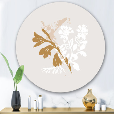 Conception botanique minimaliste en brun et blanc - art mural traditionnel en cercle métallique
