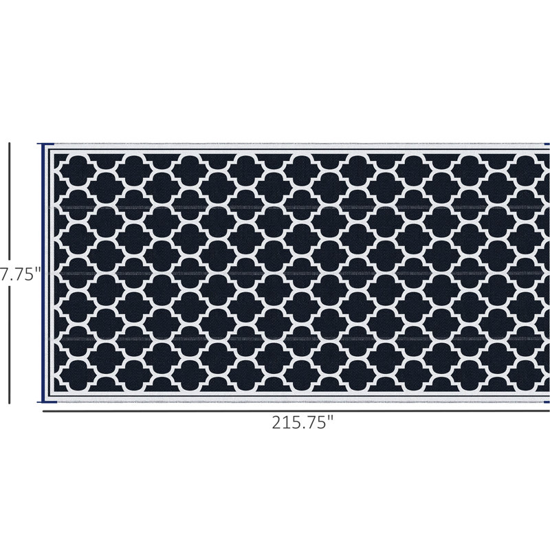 Reversible Outdoor Rug, 9' X 18', Waterproof Polypropylene Straw Rug. Blue & White Floor Mat For Backyard, Deck, Picnic, Beach. Portable With Carry Bag, Long-lasting 18' Camping Rug Bag. Lightweight