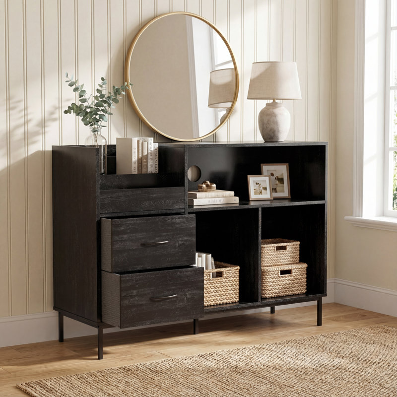 Armoire de rangement en bois et vinyle avec tiroirs pour le salon Mid-Century