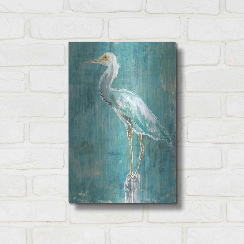 «Coastal Egret II Dark» par Sue Schlabach - reproduction de dessin sans cadre, H 16 po x l 12 po x P 0,13 po