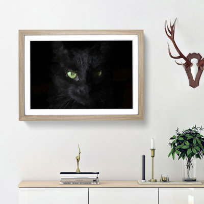 Black Cat with Green Eyes in Abstract - Picture Frame Graphic Art Print