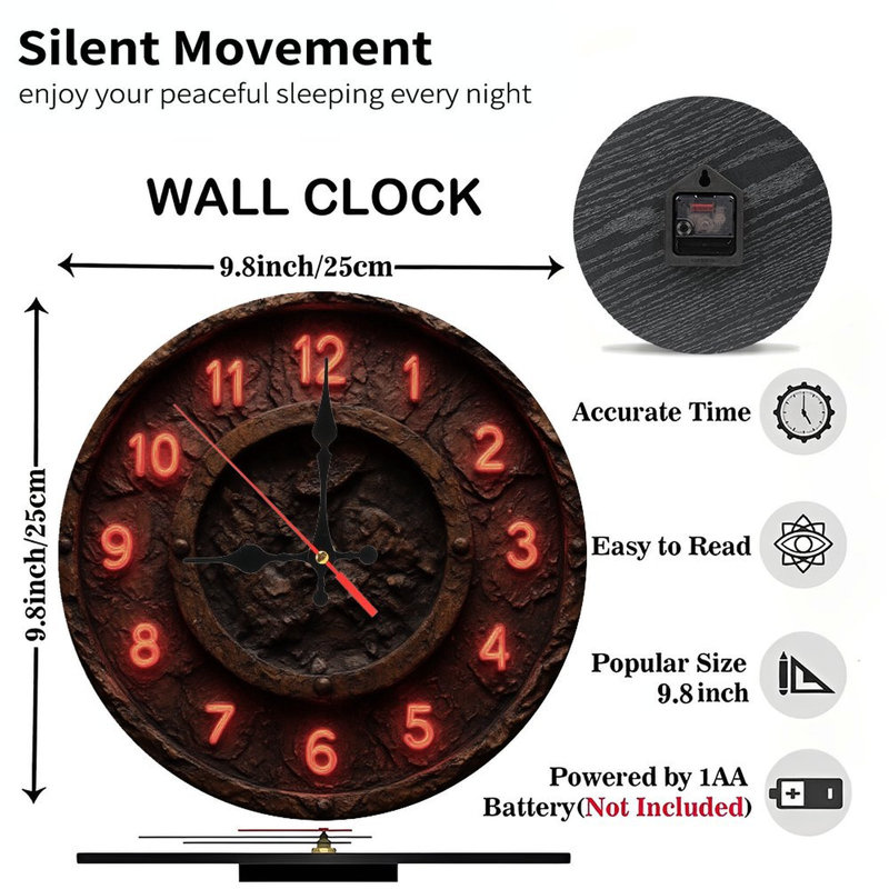 Horloge texturée avec chiffres effet néon