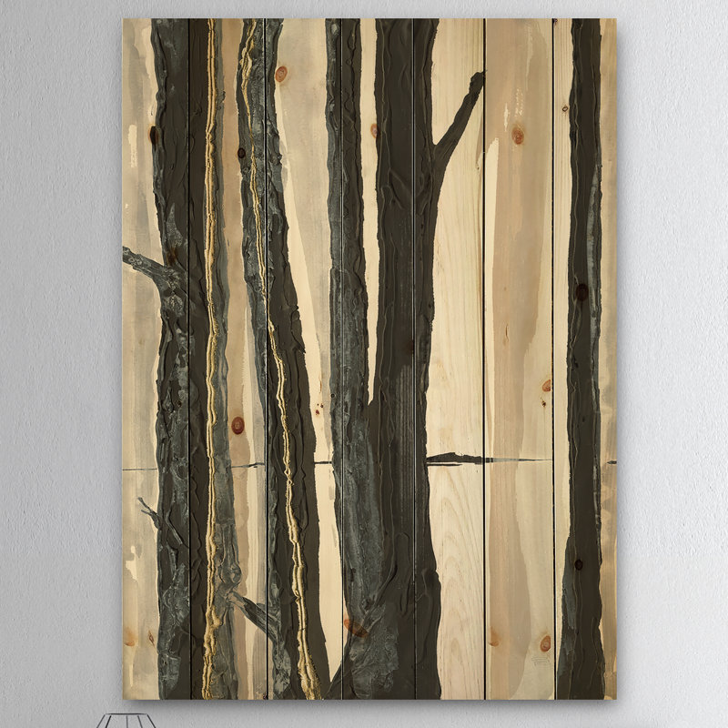 Silhouette de forêt II - impression de campagne moderne sur bois de pin naturel, H 40 po x l 30 po x P 1,5 po