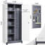 Casiers de rangement pour outils à haut balai, métal gris, portes verrouillables, tablettes réglables, acier de qualité, traitement contre la corrosion, espace de suspension et de rayonnage, grand rangement en métal ventilé, renforcé