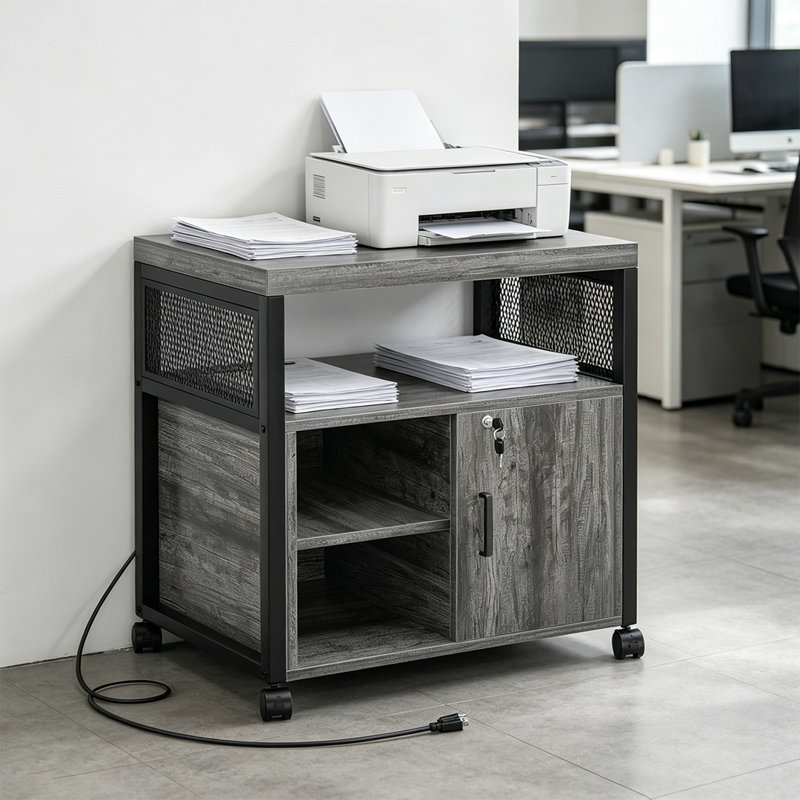 Classeur latéral roulant pour format lettre A4 et dossier, support d'imprimante de bureau verrouillable avec station de charge