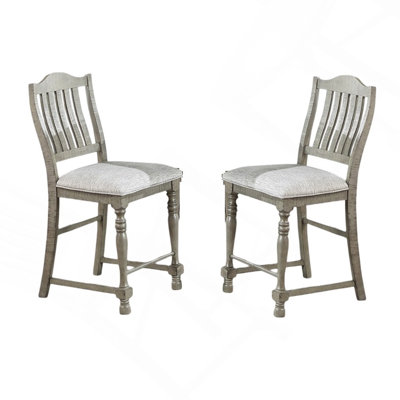 Classic Light Grey Plush Upholstered Cushion Chairs Set Of 2Pc High Dining Chair Open Slats Back Design