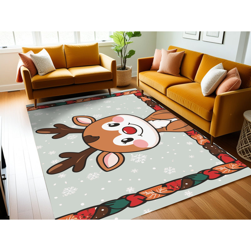 Tapis de vacances d'hiver de Noël lavable The Holiday Aisle®, Rectangulaire 7 pi x 10 pi