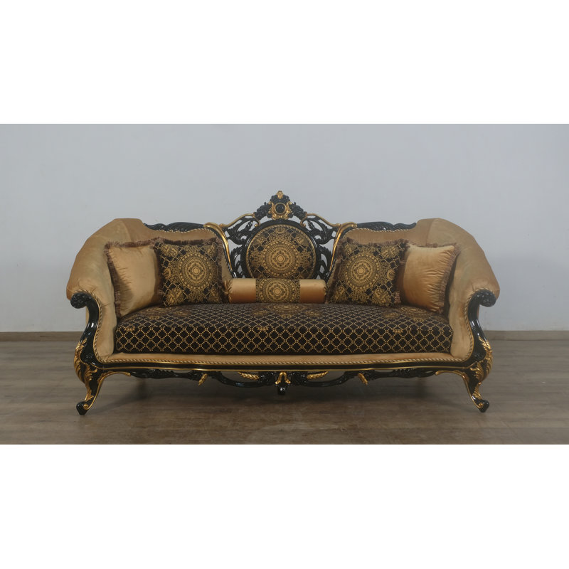3pc Rosella Sofa Set Black Gold Damask
