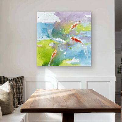 Koi Fish in Colorful Water - Asian Metal Print for Home Decor