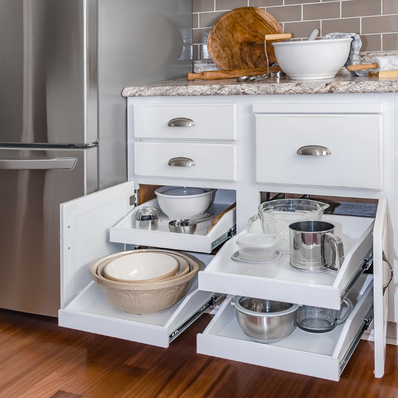 Slide-A-Shelf Made-To-Fit Slide-Out Shelf All White Finish - Full Extension Rails, 34.5", 18.5"