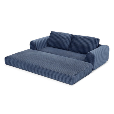 Canapé-lit convertible 2 en 1 pliant, canapé-lit en velours côtelé moderne avec 2 * coussins, canapé-lit modulaire sans dossier avec lit escamotable Futon, canapé-lit modulaire pliant pour le salon, bleu