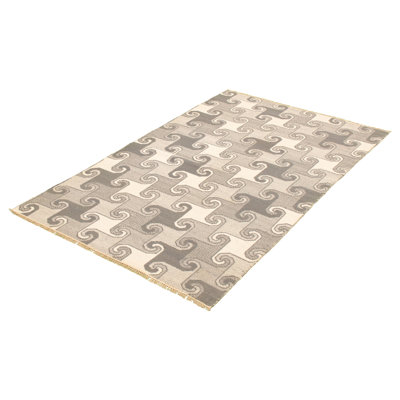Tapis gris / blanc en laine à motif géométrique fait à la main Wenee