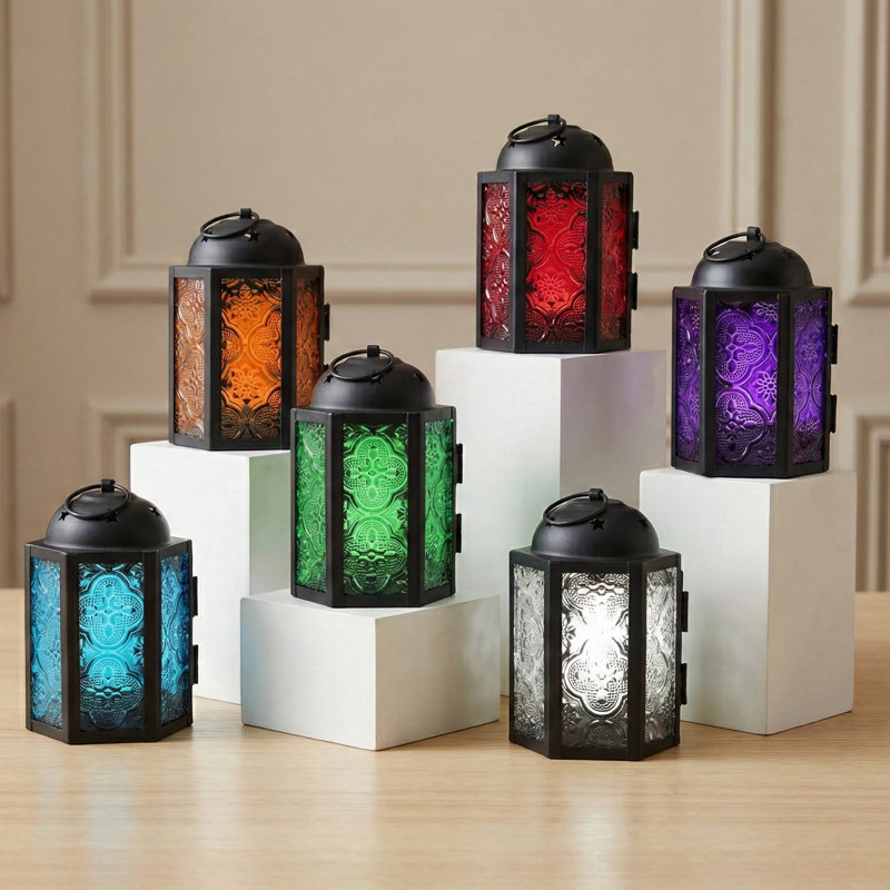 Mini porte-lanterne marocaine décorative 4,25 ", Ambre